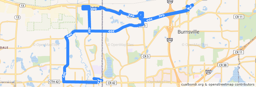 Mapa del recorrido MVTA 421 de la línea  en Minnesota.