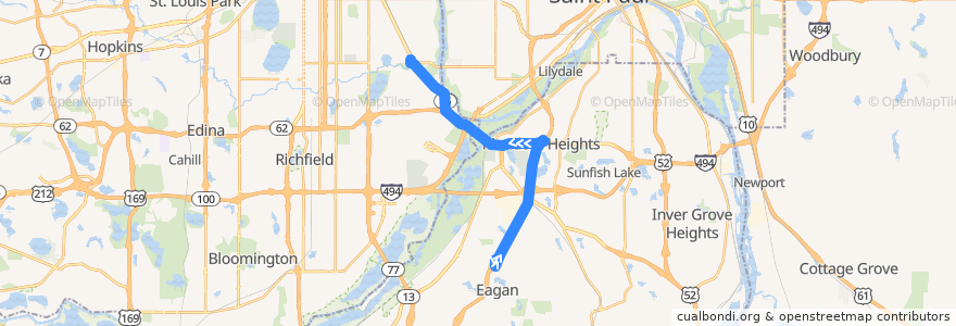 Mapa del recorrido MVTA 416 (northbound) de la línea  en Minnesota.