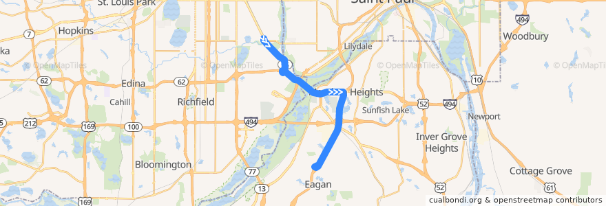 Mapa del recorrido MVTA 416 (southbound) de la línea  en Minnesota.