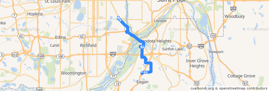 Mapa del recorrido MVTA 446E (southbound) de la línea  en Minnesota.