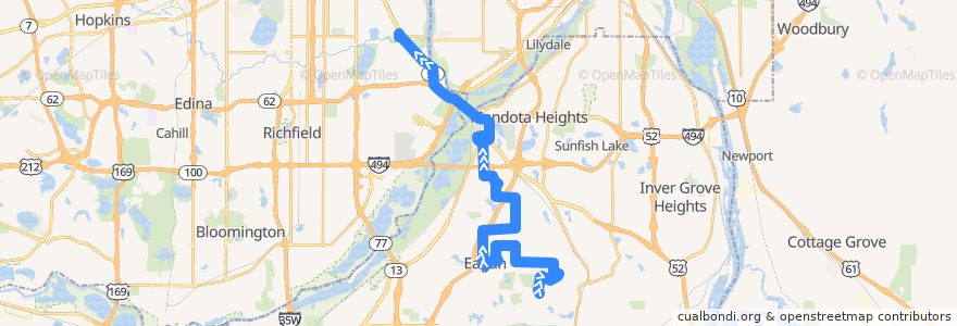 Mapa del recorrido MVTA 446 (northbound) de la línea  en Minnesota.