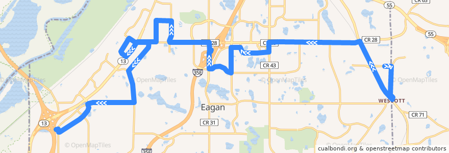 Mapa del recorrido MVTA 445A (westbound) de la línea  en Eagan.