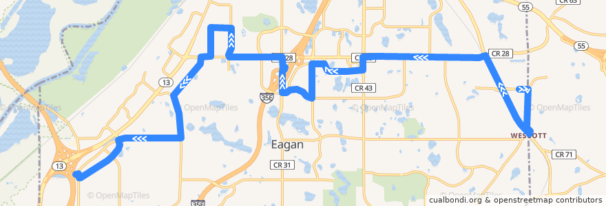Mapa del recorrido MVTA 445 (westbound) de la línea  en Eagan.