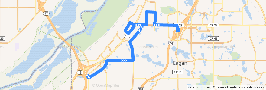 Mapa del recorrido MVTA 445A (eastbound) de la línea  en Eagan.