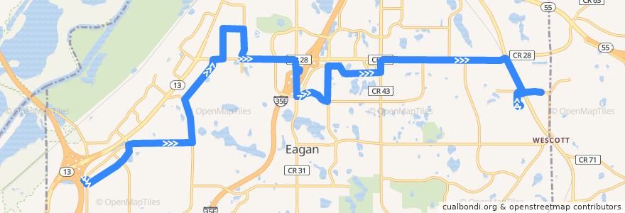 Mapa del recorrido MVTA 445 (eastbound) de la línea  en Eagan.