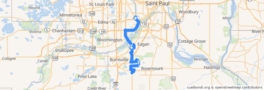Mapa del recorrido MVTA 440 (southbound) de la línea  en Minnesota.