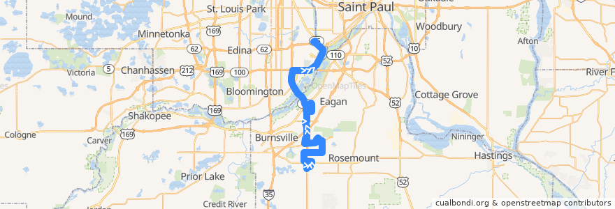 Mapa del recorrido MVTA 440V (northbound) de la línea  en Minnesota.