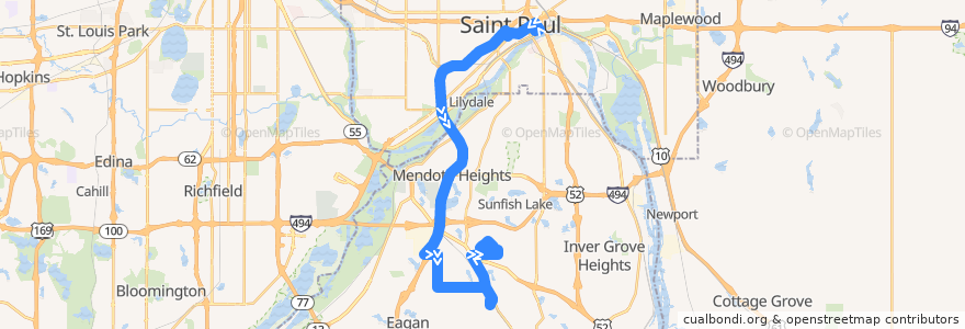 Mapa del recorrido MVTA 489 (southbound) de la línea  en Minnesota.