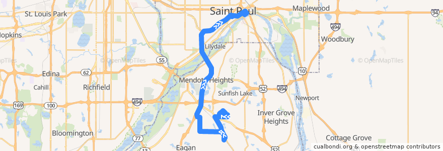 Mapa del recorrido MVTA 489 (northbound) de la línea  en Minnesota.