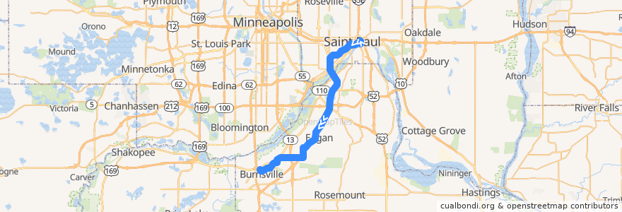 Mapa del recorrido MVTA 480B (southbound) de la línea  en Minnesota.