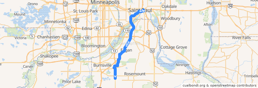 Mapa del recorrido MVTA 480A (southbound) de la línea  en Minnesota.