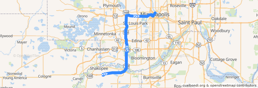 Mapa del recorrido MVTA 493 (northbound) de la línea  en Minnesota.