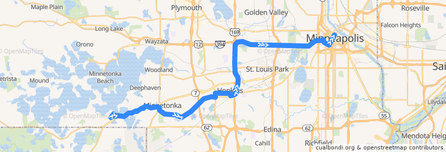 Mapa del recorrido Metro Transit 670 (eastbound) de la línea  en Hennepin County.