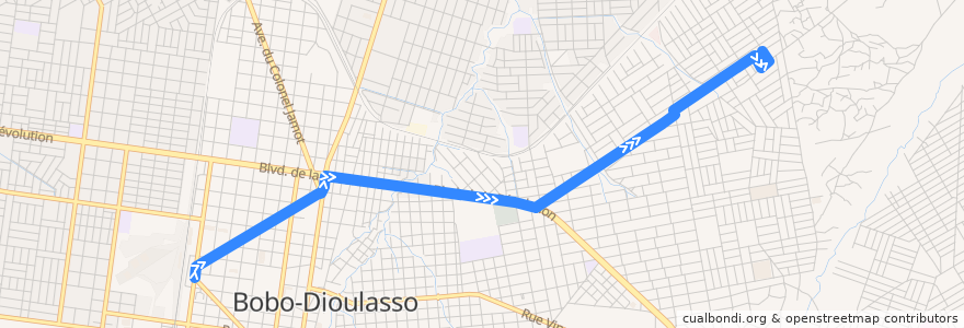 Mapa del recorrido 6: Place Tiéfo Amoro→Terminus Bindougousso de la línea  en Houet.