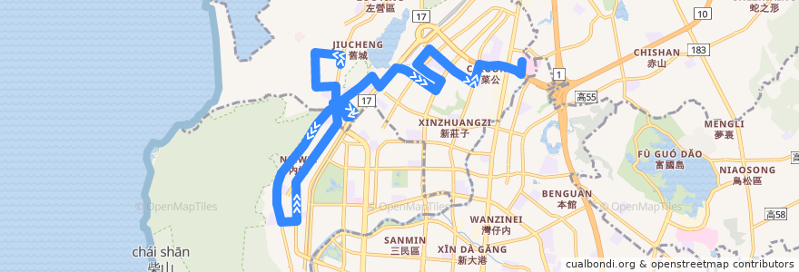 Mapa del recorrido Bus 38D: 左營南站=>榮總側門 de la línea  en Kaohsiung.