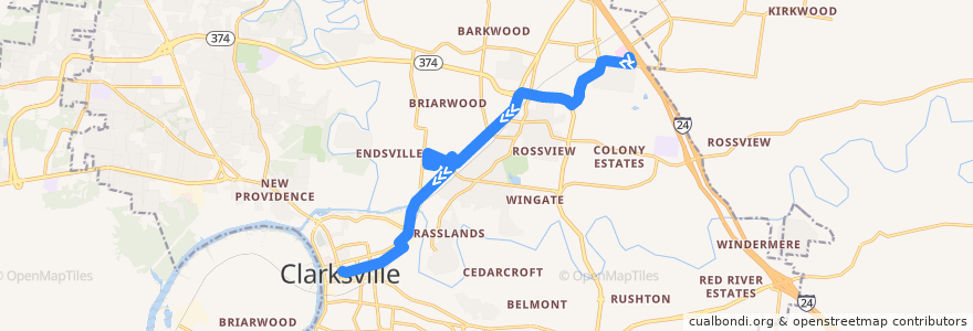 Mapa del recorrido Route 8: 101 Express/ Hospital de la línea  en Clarksville.