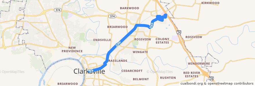 Mapa del recorrido Route 8: 101 Express/ Hospital de la línea  en Clarksville.