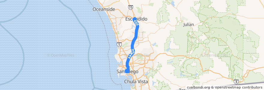 Mapa del recorrido MTS 280 de la línea  en San Diego.