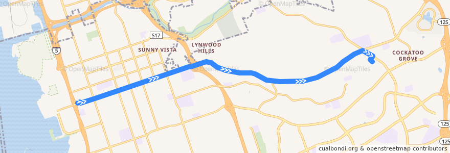 Mapa del recorrido MTS 709L (to Southwestern College) de la línea  en Chula Vista.
