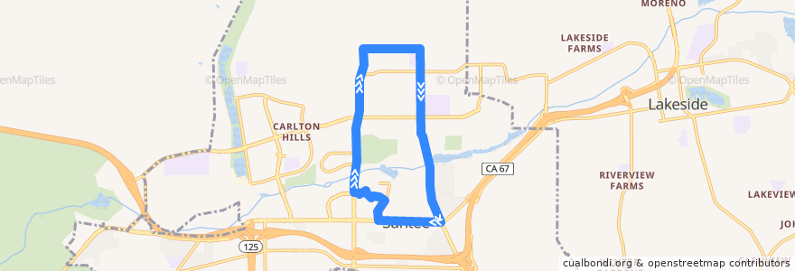 Mapa del recorrido MTS 832 de la línea  en Santee.