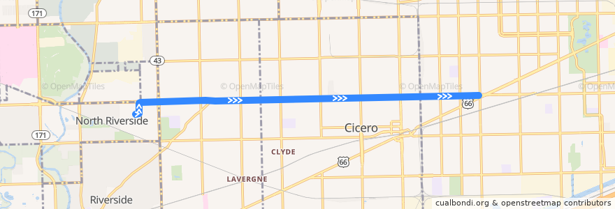 Mapa del recorrido Cermak de la línea  en Illinois.