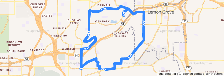 Mapa del recorrido MTS 917 de la línea  en San Diego County.