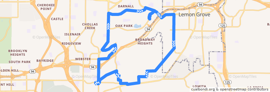 Mapa del recorrido MTS 916 de la línea  en San Diego County.