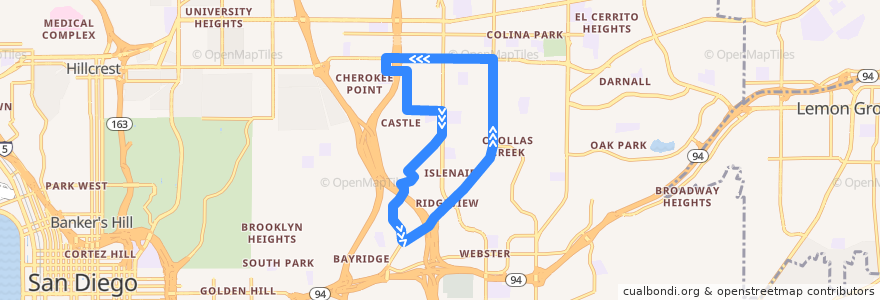 Mapa del recorrido MTS 965 de la línea  en San Diego.