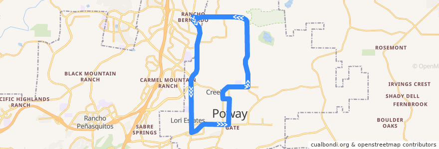 Mapa del recorrido MTS 945A de la línea  en Poway.