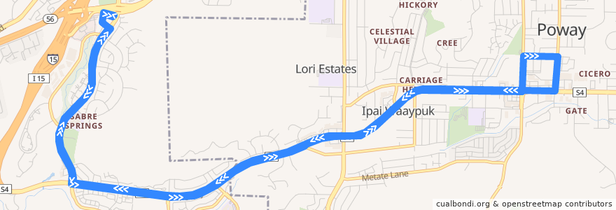 Mapa del recorrido MTS 944 de la línea  en San Diego County.