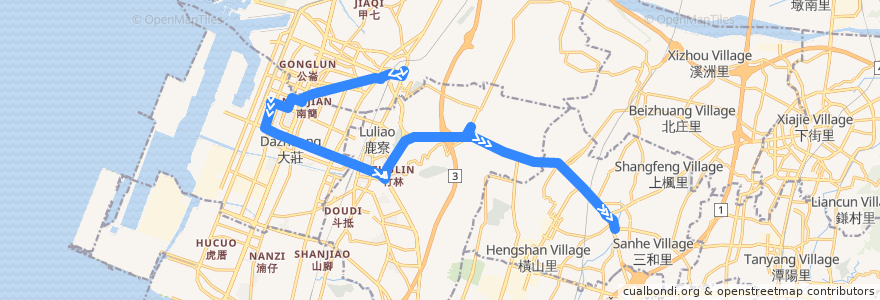 Mapa del recorrido 128路 (往大雅) de la línea  en 台中市.