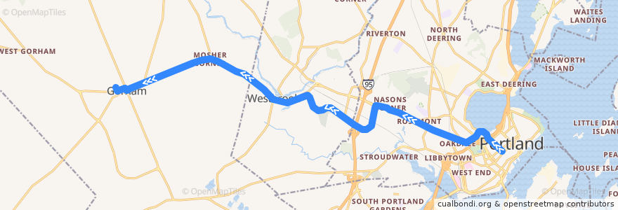 Mapa del recorrido Metro Route HSK Husky Line OUTBOUND de la línea  en Cumberland County.