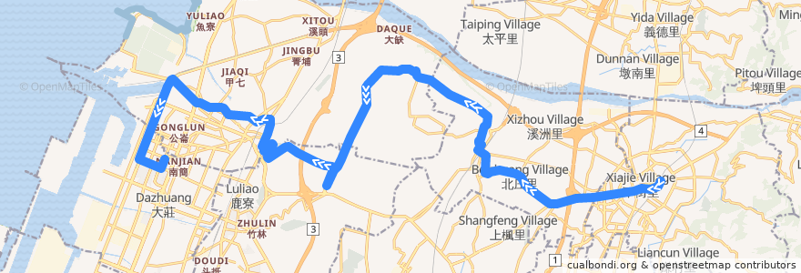 Mapa del recorrido 183路 (往臺中港郵局) de la línea  en Taichung.