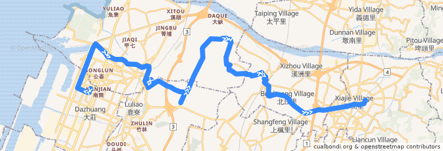 Mapa del recorrido 186路 (往豐原) de la línea  en Taichung.