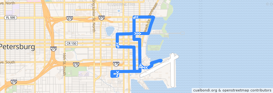 Mapa del recorrido PSTA Downtown Looper de la línea  en St. Petersburg.
