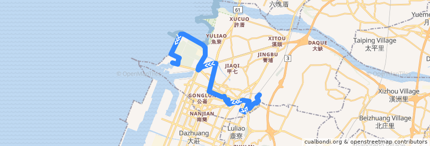 Mapa del recorrido 111路 (往梧棲觀光漁港) de la línea  en 清水區.