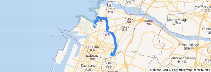 Mapa del recorrido 178路 (往清水火車站(經高美)) de la línea  en Distretto di Qingshui.