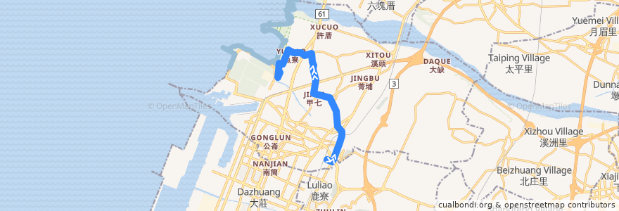 Mapa del recorrido 178路 (往高美濕地(經高美)) de la línea  en Qingshui District.