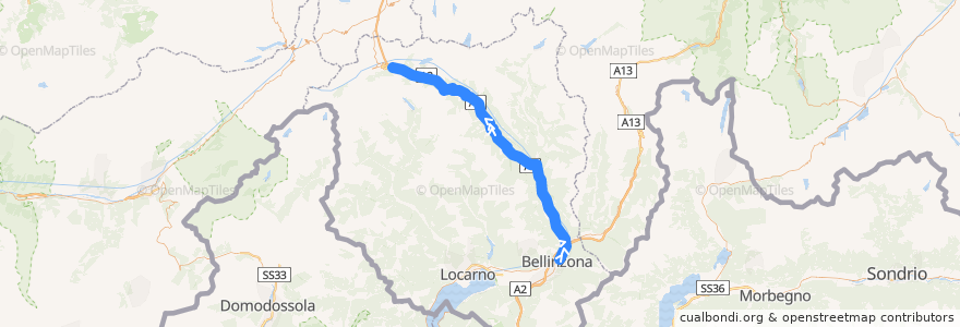 Mapa del recorrido Bus 191: Bellinzona => Airolo de la línea  en Distretto di Leventina.