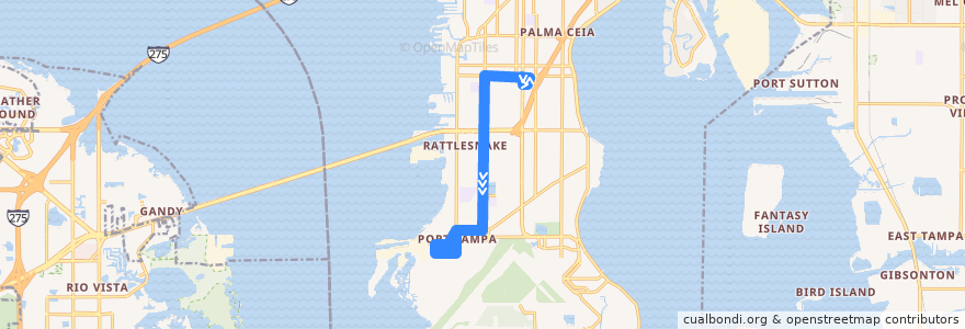 Mapa del recorrido HART route 17 de la línea  en Tampa.