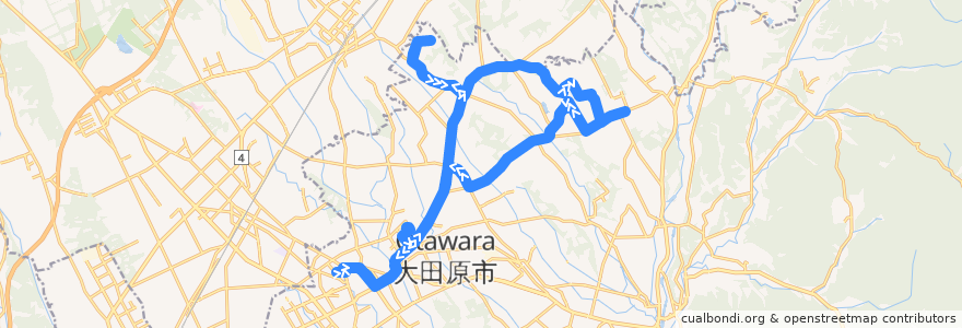 Mapa del recorrido 大田原市営バス 大田原市役所⇒金田方面循環（市野沢先回り）⇒大田原市役所 de la línea  en 大田原市.