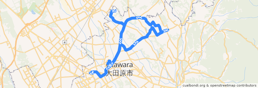 Mapa del recorrido 大田原市営バス 大田原市役所⇒金田方面循環（小滝先回り）⇒大田原市役所 de la línea  en 大田原市.