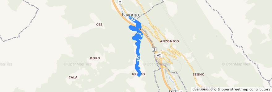 Mapa del recorrido Bus 123: Lavorgo => Chironico de la línea  en Faido.