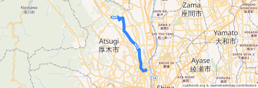 Mapa del recorrido 厚木89系統 de la línea  en Atsugi.