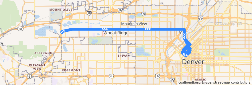 Mapa del recorrido RTD Route 38: West 38th Avenue de la línea  en Колорадо.