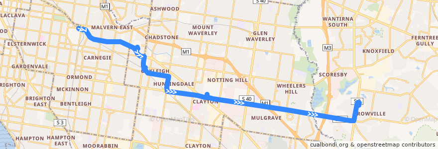 Mapa del recorrido Bus 900: Caulfield railway station => Stud Park Shopping Centre de la línea  en Melbourne.