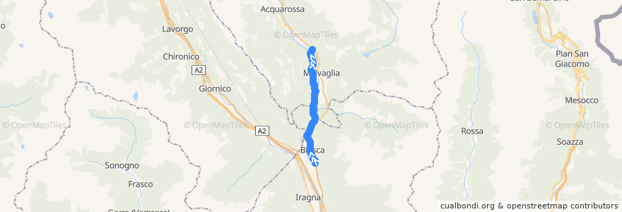 Mapa del recorrido Bus 132: Biasca–Ludiano de la línea  en Ticino.