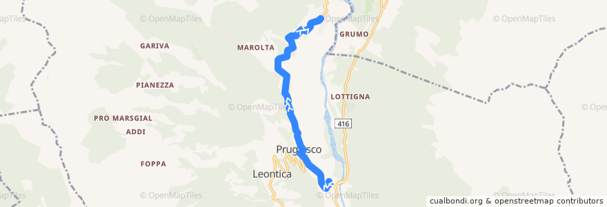 Mapa del recorrido Bus 134: Acquarossa–Ponto Valentino de la línea  en Circolo d'Acquarossa.