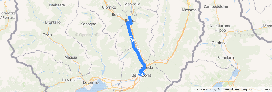 Mapa del recorrido Bus 193: Bellinzona => Biasca de la línea  en Ticino.