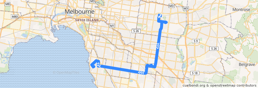 Mapa del recorrido Bus 703: Blackburn => Monash University & Clayton & Bentleigh => Middle Brighton de la línea  en Melbourne.